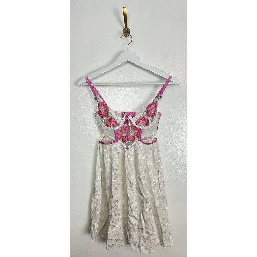 FOR LOVE & LEMONS Festival Floral Slip Dress in White Multi Size XX-Small NWT